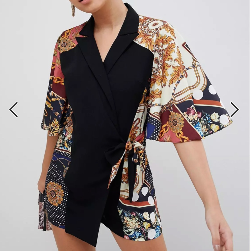 ASOS DESIGN romper with cape and scarf print detail